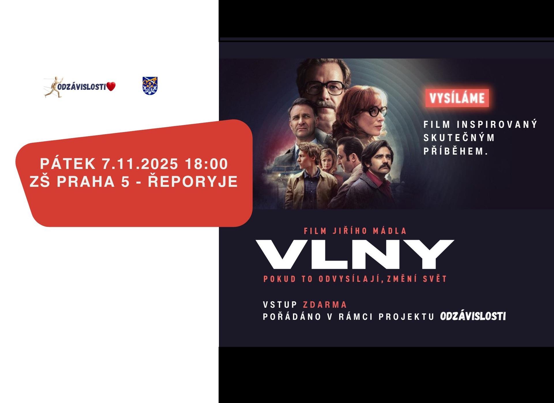 Film VLNY a veřejné promítání v Řeporyjích ZDARMA